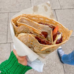 dark chocolate, strawberry and banana at Cambridge Crepes in Cambridge