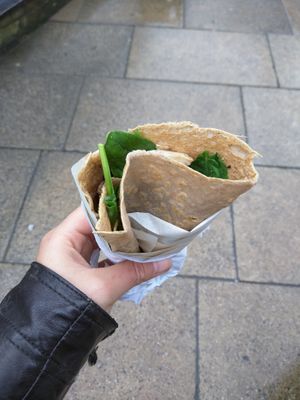Spinach and Mushrooms on Vegan Buckwheat Crepe at Cambridge Crepes in Cambridge