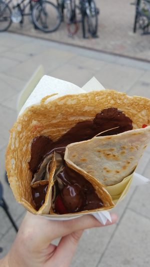 Buckwheat crepe with Belgian dark chocolate and strawberries (vegan) at Cambridge Crepes in Cambridge