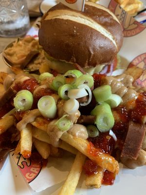 Dirty Burger with Fried Cactus Loaded Fries at Mighty Wieners  in Bournemouth