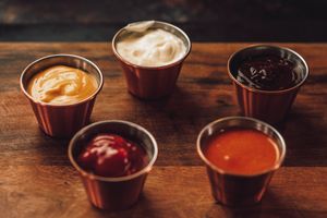 A small selection of our housemade sauces at Mighty Wieners  in Bournemouth
