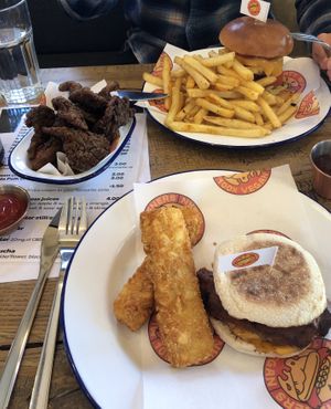 Mighty muffin, burger and shrooms at Mighty Wieners  in Bournemouth