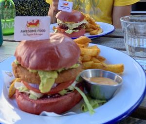 Sunshine (at the front) and Mighty burgers at Mighty Wieners  in Bournemouth