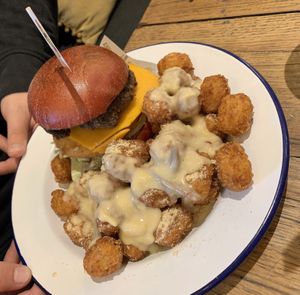 Mighty Tower with Carbonara Tater Tots at Mighty Wieners  in Bournemouth