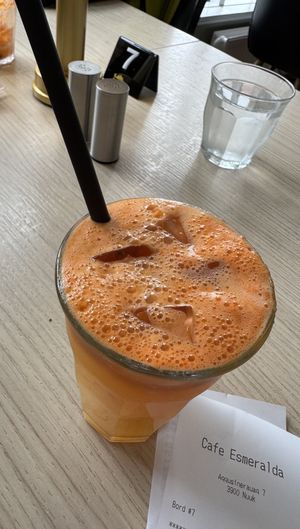 Freshly juiced immunity drink — carrot, apple and ginger    at Cafe Esmeralda in Nuuk