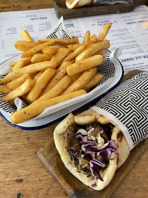 Zeus wrap with vegan lamb, & chips  at Zeus Street Greek - South in Brisbane