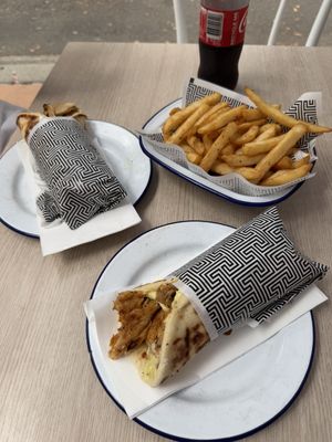 Vegan chicken wrap and chips!  at Zeus Street Greek - South in Brisbane