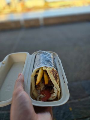 Tzimmy wrap with plant-based chicken at Zeus Street Greek - South in Brisbane