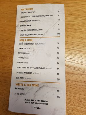 Drinks Menu at Zeus Street Greek in Chermside