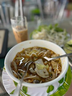 Coconut coffee and Quang Noodles at Thien Tam - Passionate Heart Vegetarian in Da Nang