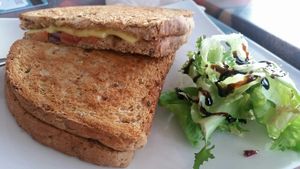 Vegan cheese, onion & tomato toastie at Cadwaladers - Mermaid Quay in Cardiff