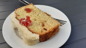 Coconut and cherry cake at Cadwaladers - Mermaid Quay in Cardiff