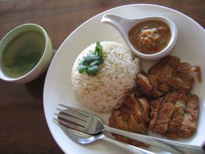 Spicy ginger sauce was excellent with mock chicken and soup. at Si Trang in Chiang Rai