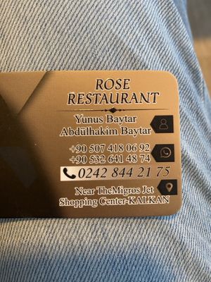 Rose contact numbers (can use to order delivery via WhatsApp)  at Rose in Kalkan