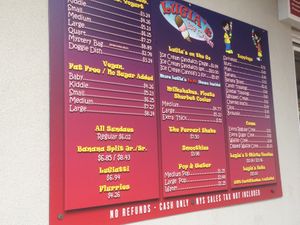 Menu  at Lugia's Ice Cream in Spencerport