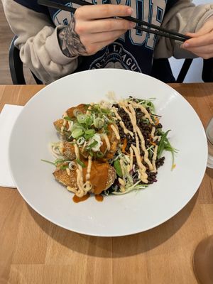 Pumpkin Karaage with selfmade udon  at Q Mee in Eisenstadt