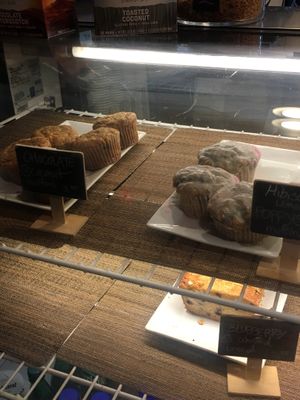 Blueberry banana bread, and two vegan muffins  at Bordertown Coffee in Minneapolis