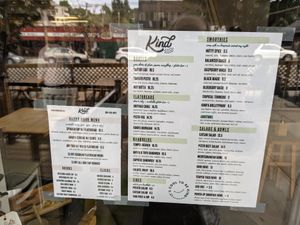 Menu at Kind Cafe in Vancouver