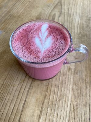 Beet spice latte  at Kind Cafe in Vancouver