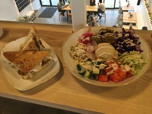 sandwich and salad bowl at Kind Cafe in Vancouver