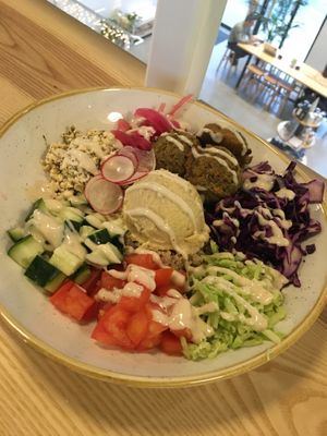 Mediterranean bowl  at Kind Cafe in Vancouver