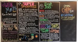 Smoothie, juice, and shot menu at Al's Aloha Kitchen in Hilton Head Island