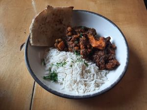 Chickpea curry with naan bread (very spicy) at The Lock Inn in Fort Augustus