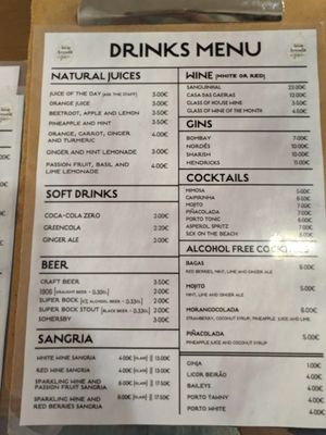 Menu - Drinks at Avocado in Obidos