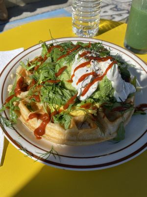 Vegan breakfast savory waffles at Project Coffee - Burns Court in Sarasota