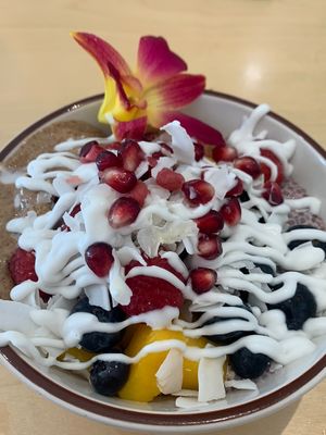 Dragon fruit Chia bowl with granola, fresh fruit, almond butter and coconut cream - amazing   at Project Coffee - Burns Court in Sarasota