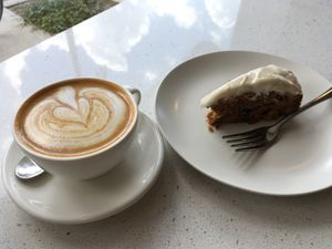Awesome cappuccino and decadent vegan carrot cake. at Project Coffee - Burns Court in Sarasota