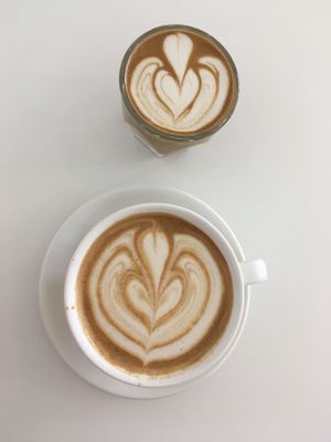 Cortado (top) and latte (bottom). at Project Coffee - Burns Court in Sarasota