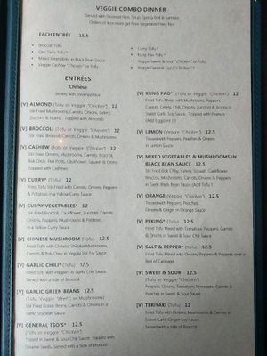 Menu. Vegan marked w/ V at Marco Polo Global Restaurant in Salem