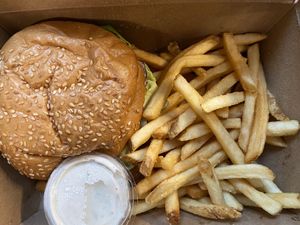 American burger at Craft Roots  in Morgan Hill