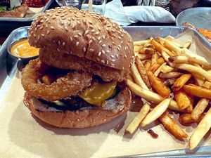 Vegan BBQ burger w/ side if chipotle aioli! 🤤  at Craft Roots  in Morgan Hill