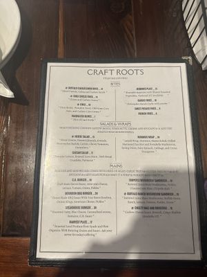 Main menu as of July 2023  at Craft Roots  in Morgan Hill
