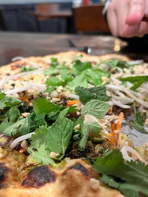 Thai veggie peanut pizza  at Craft Roots  in Morgan Hill