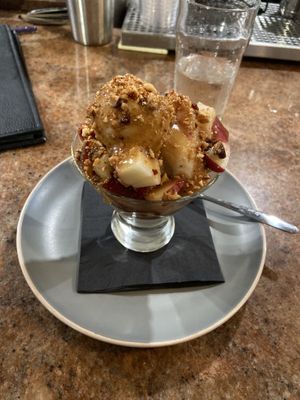 Peach cobbler sundae I believe this was  at Craft Roots  in Morgan Hill