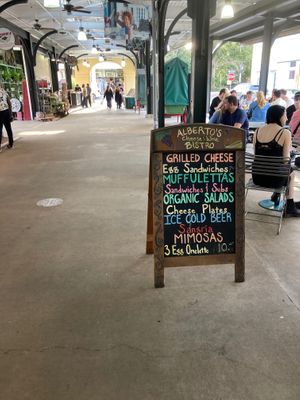 Sign in front at Aberto's Cheese and Wine in New Orleans