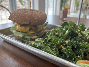 funky burger + kale salad! at SweetArt in St Louis
