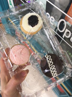Cherry amaretto, strawberry lemonade, and chocolate “fauxtess” vegan cupcakes. Not pictured: the best vegan brownie ever, which was eaten too quickly for a photo.  at SweetArt in St Louis