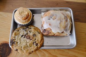 Cookie, cinnamon roll, s’mores cupcake at SweetArt in St Louis