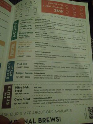 Menu: beer at Pasteur Street Brewing Company in Hoi An