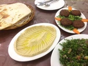 hummus, falafel, tabbouleh, pita at Ziafat in Kowloon