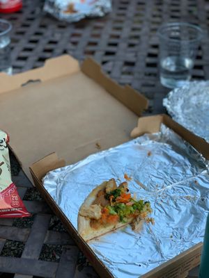 What’s left of my pizza
THE PEDDICORD FOREST- Roast broccoli, carrots and marinated tofu on a peanut sauce base (vegan). at Lompoc Cafe in Bar Harbor
