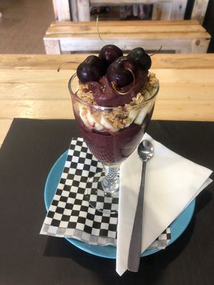 The Açaí bowl - SO delicious. You can chose up to 3 ingredients so it’s easy to veganize it. at Favela in Peniche