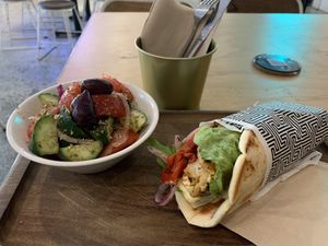 Greek salad was good. Vegan chicken was a little dry this time, but still ok    at Zeus Street Greek in Surry Hills