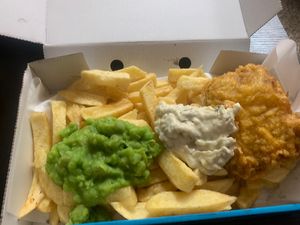 Vegan fish and chips   at Kingfisher in East London