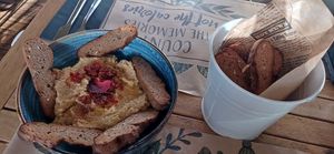 Very tasty sundried tomato hummus with wholegrain focaccia at Incanto  in Burgas