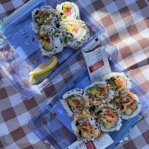 vegan tuna roll and vegan salmon roll  at Whole Foods Market - University Ave in San Diego